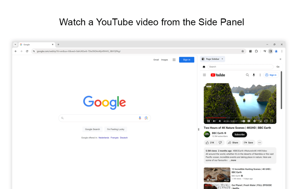 YouTube video in the side panel