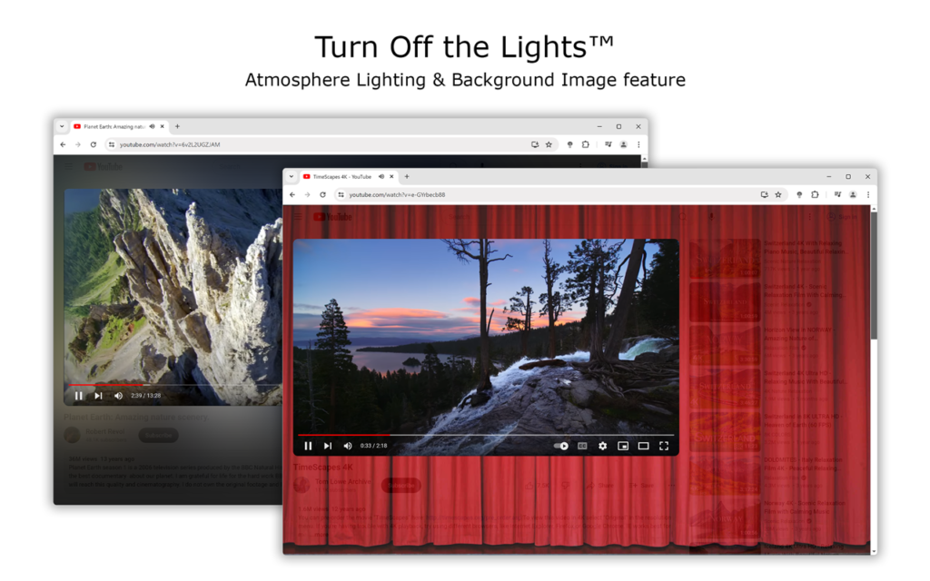 Atmosphere Lighting and Cinema Background in the Turn Off the Lights Chrome Extension Manifest V3