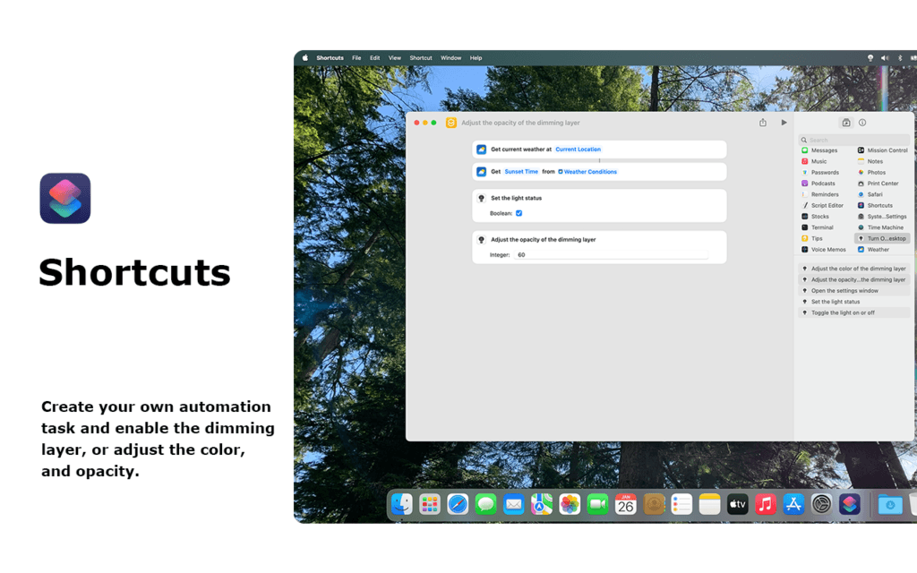 Mac Shortcuts app to automate your screen dimmer