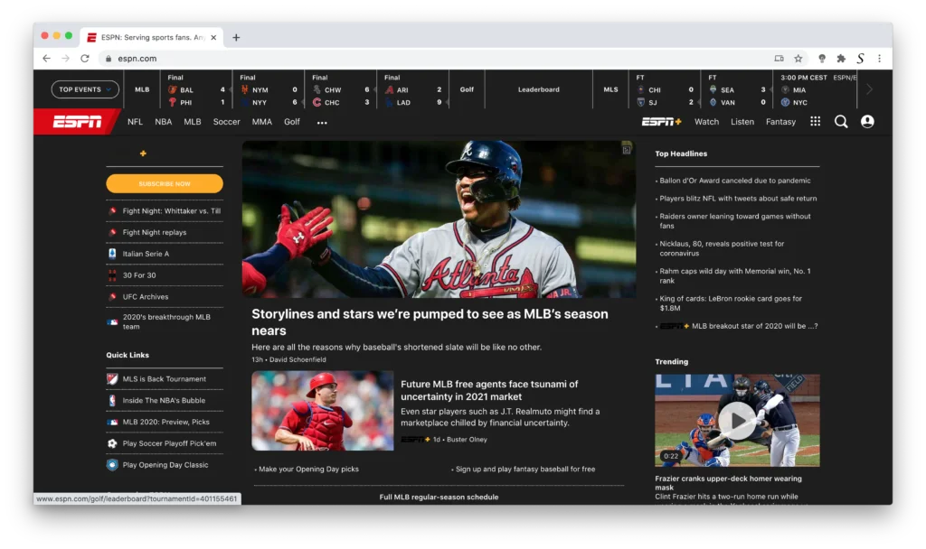 ESPN dark mode - How to enable it easily for FREE (0$)?