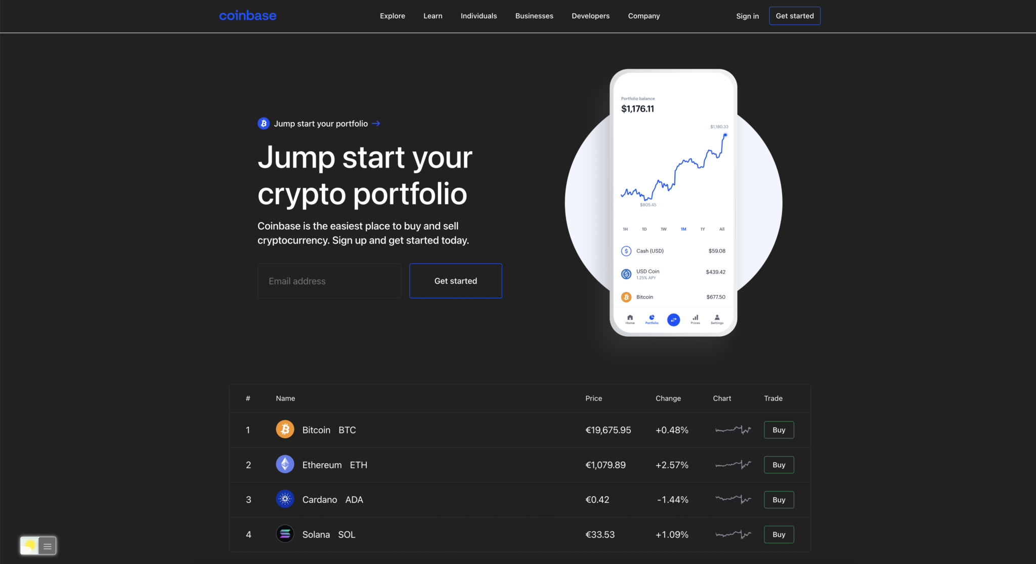 coinbase dark mode