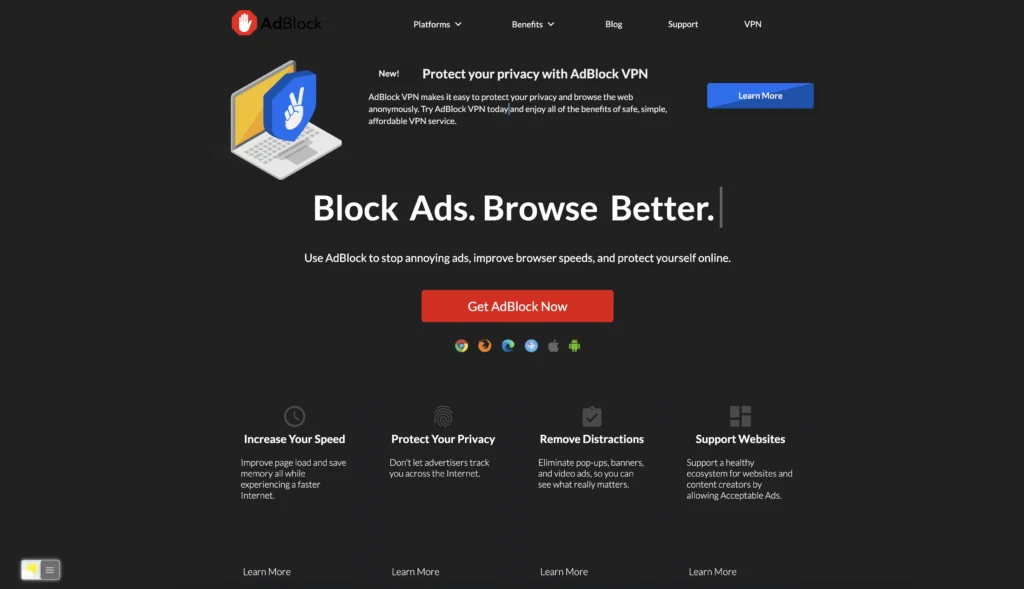 Adblock mode sombre avec l'extension de navigateur gratuite et open source Turn Off the Lights